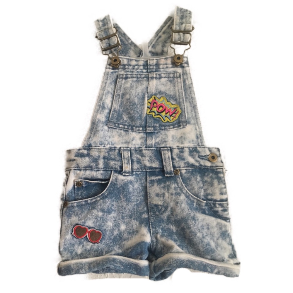 Toddler girls acid wash patchwork overalls 2t